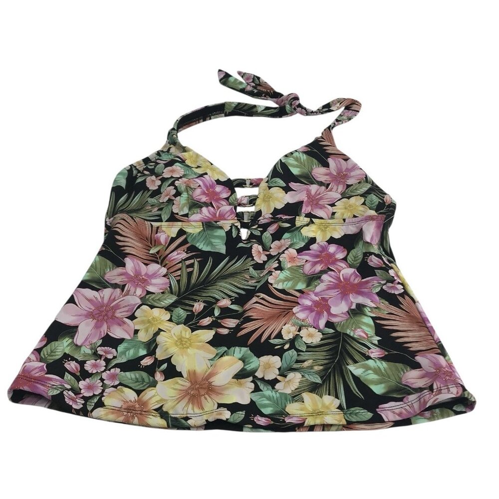 Amavi Tankini Swim Top Womens Size XS Floral‎ Tropical Pink Black Yellow